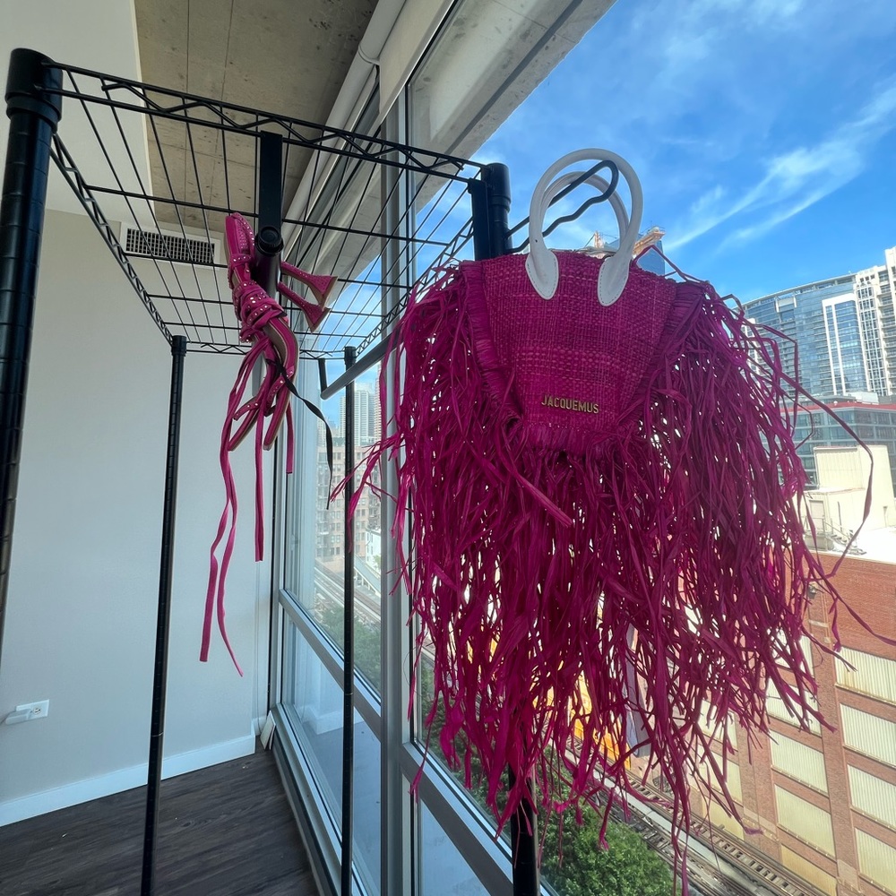 Jacquemus Le petit pink Back Straw Crossbody bag